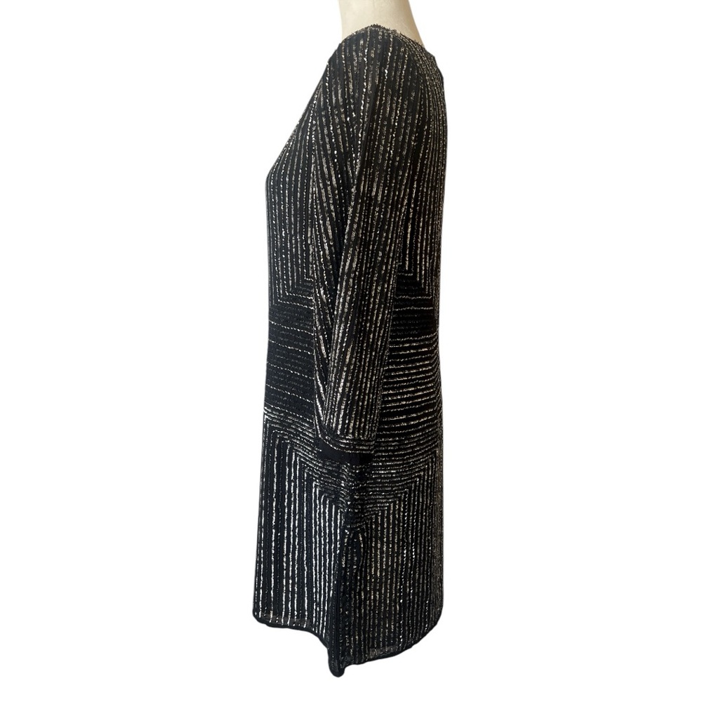 SOLD - Laundry by Shelli Segal Black Silver Sequin Round Neck Mini Dress Size 6 - Picture 5 of 10